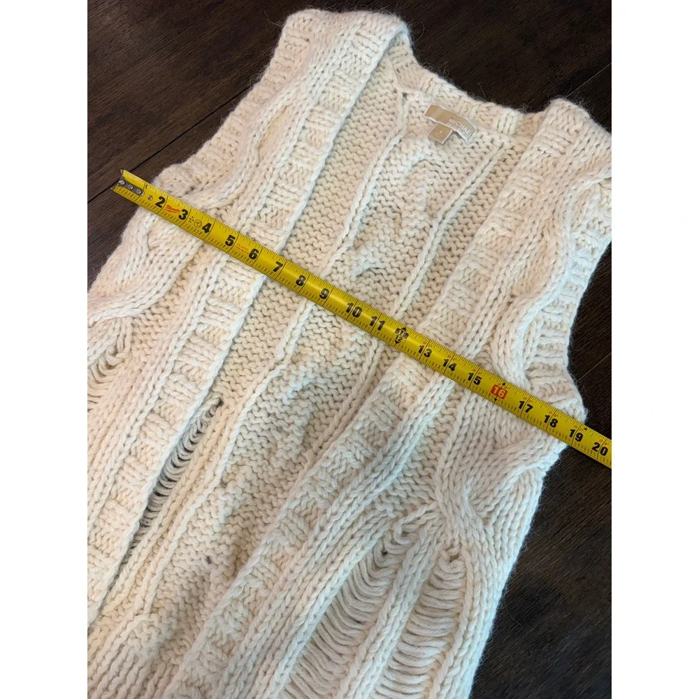 Michael Kors Ivory Cable Knit Alpaca Blend Longline Vest Cardigan Small